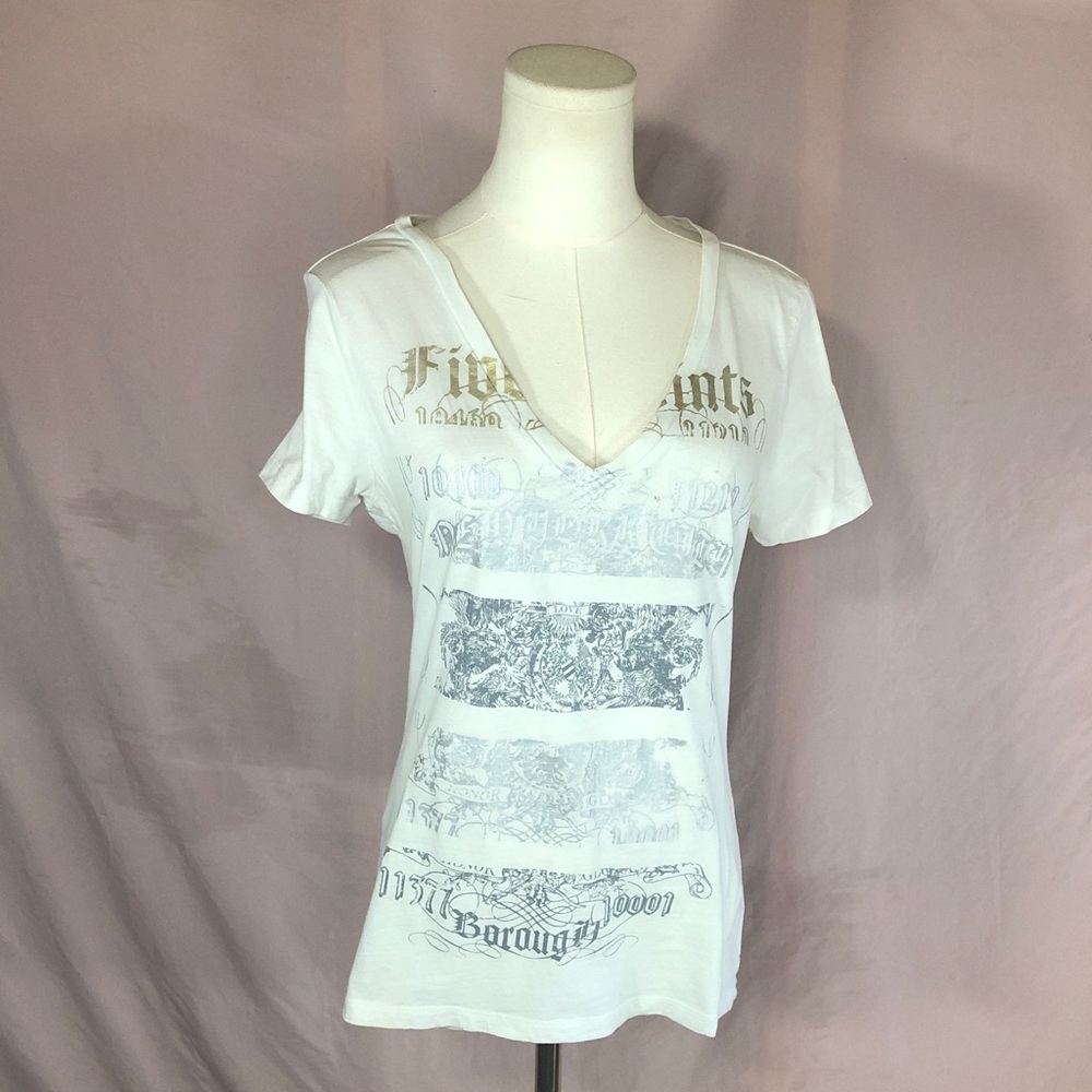 Express White V-Neck Graphic Short Sleeve Tee 100% Cotton Size Medium